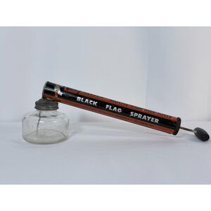 Vintage Black Flag Bug Sprayer Black & Orange 1 Pint Glass Jar Graphics Black